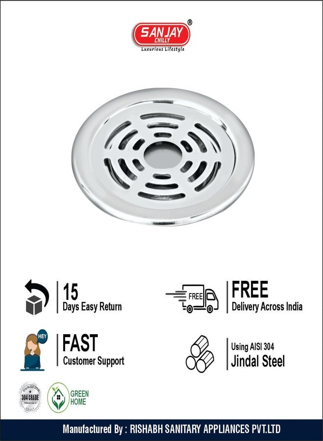 Sanjay Chilly Ringo Round Floor Drain with Pipe Hole 4 Inch Stainless Steel 304 Grade Luxurious Bathroom Gratings Water Drain Strainer Bathtub Laundry Sink Washbasin (Round Ringo Gypsy Silver 4 Inch) - Image 5